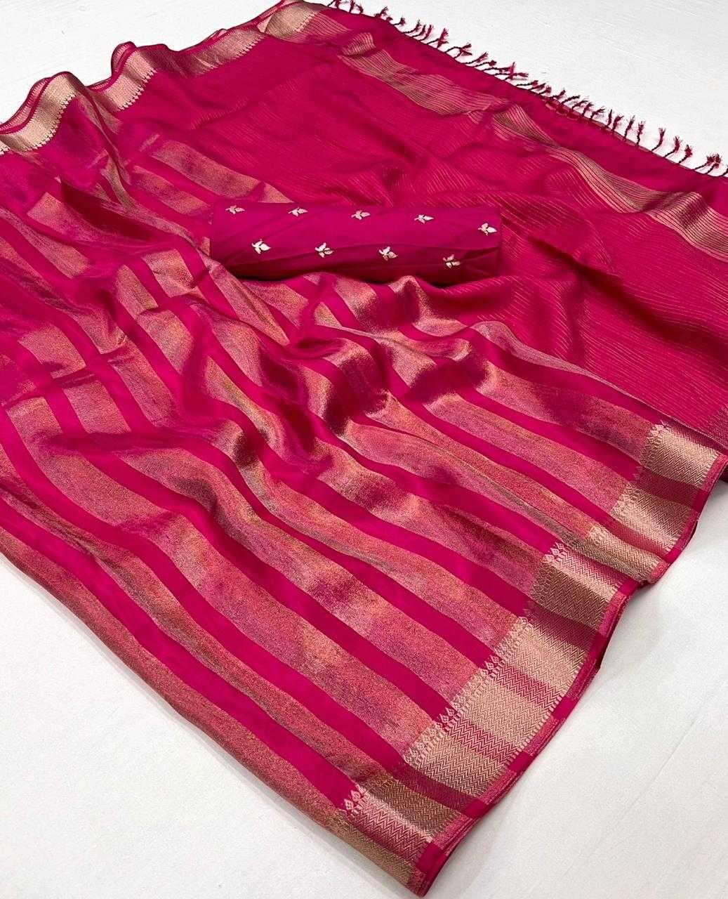 Royal Pink Pure Viscose Handloom Weaving Silk Saree