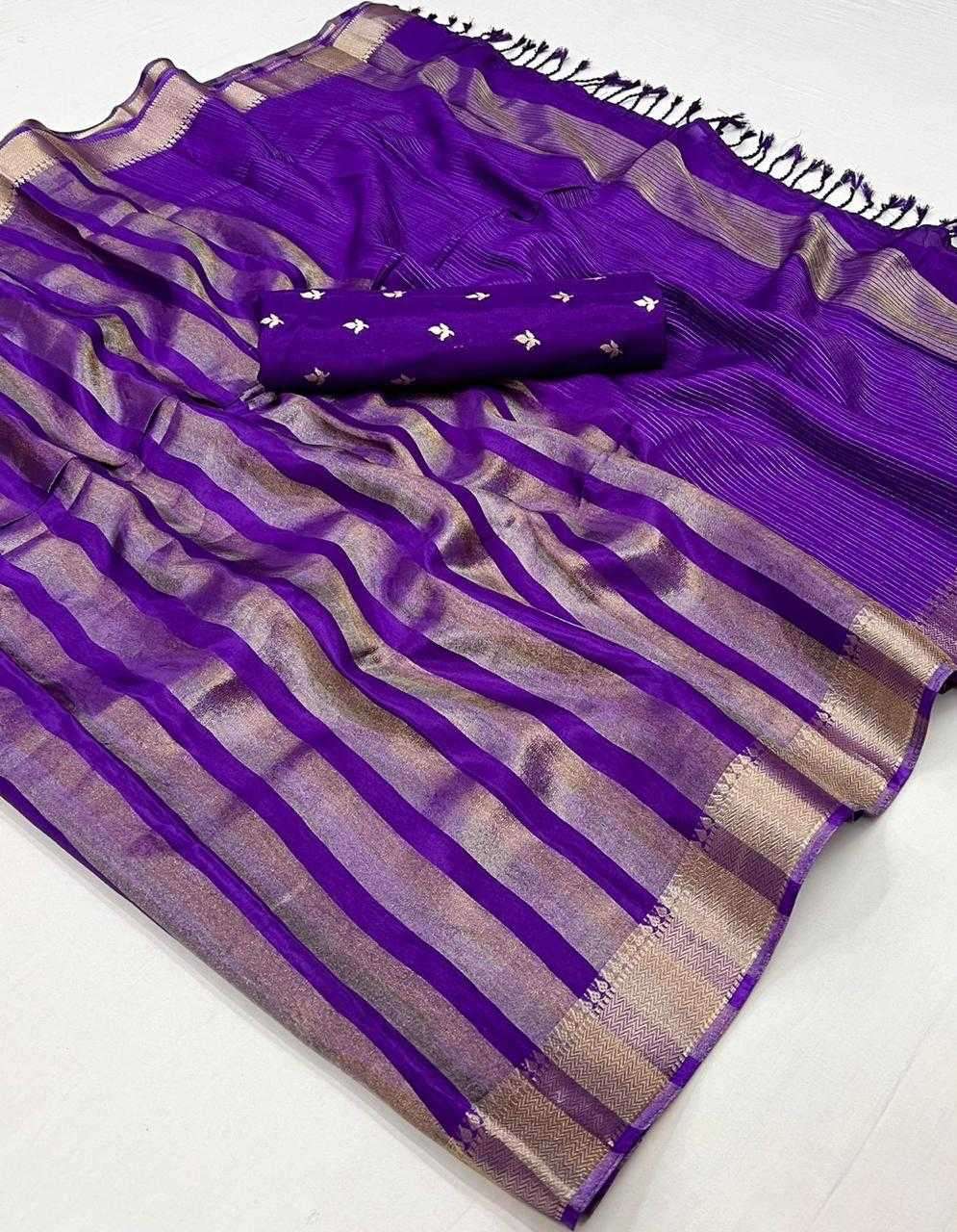 Purple Pure Viscose Handloom Weaving Silk Saree