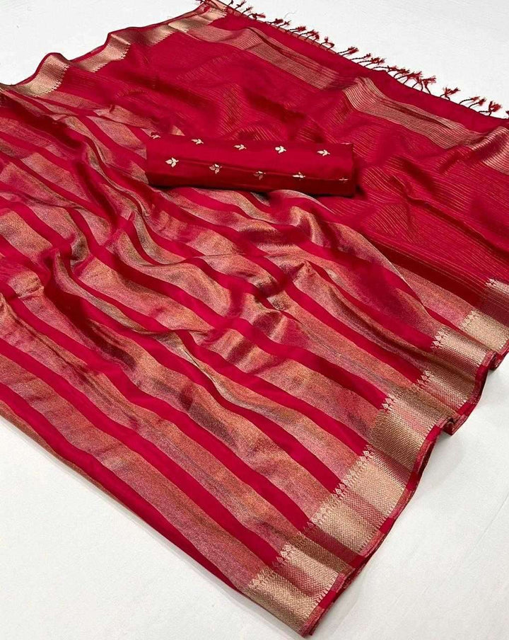 Red Pure Viscose Handloom Weaving Silk Saree